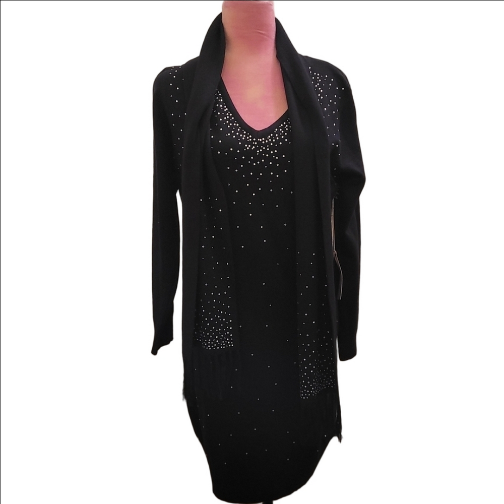 B My Story Black Cowl Neck Long Sleeve Sweater Dress Sz Large